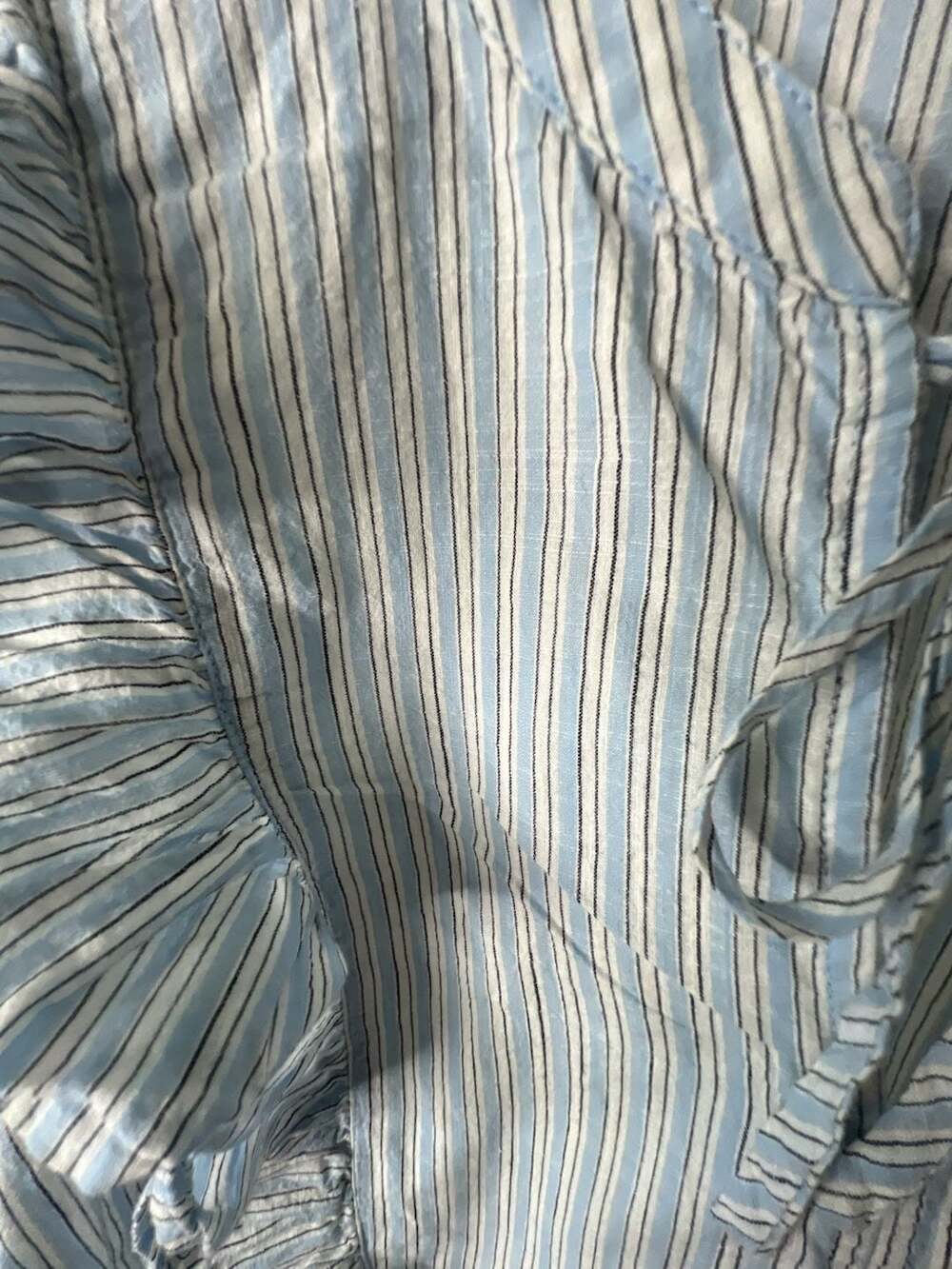 LOFT Striped Ruffle Tie Neck Peplum Sleeveless Blouse - Picture 6 of 11